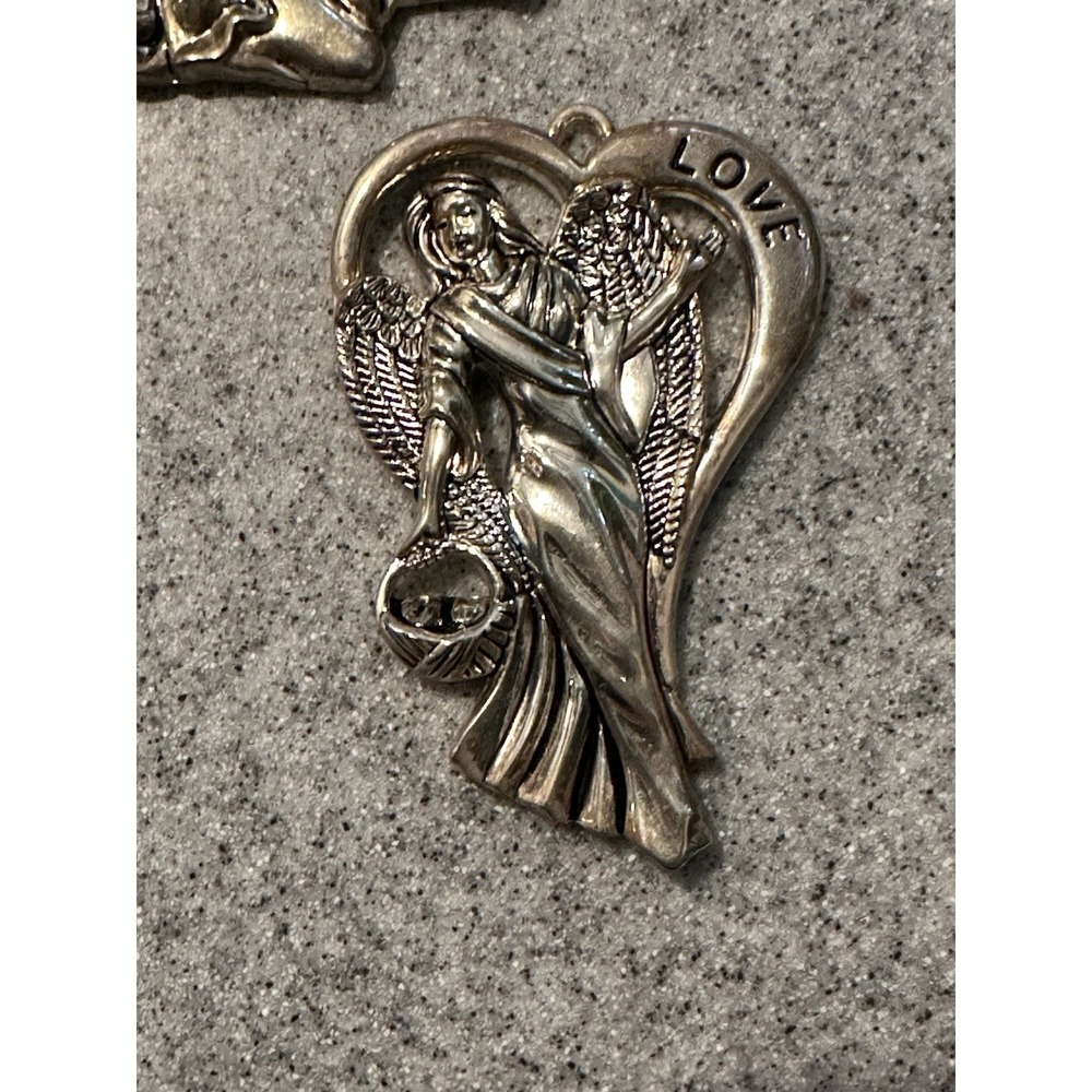 Lot Of 3 Gorham Christmas Angels Silver Plated Peace Love Hope  3"‎ Heart Shaped - Picture 3 of 14